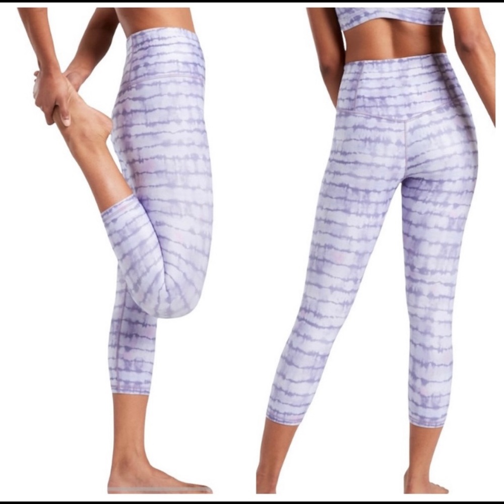 Athleta Elation Capri Leggings- purple tie die size Large